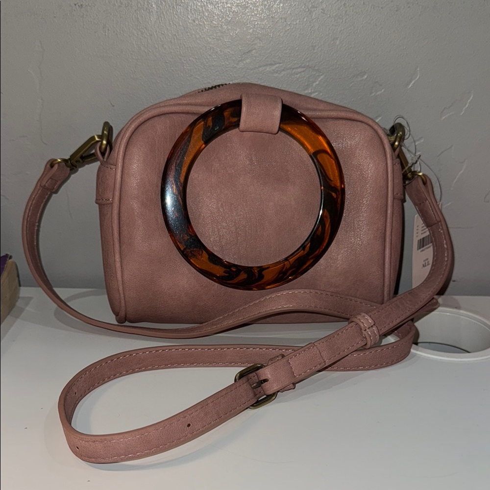 Anthropologie Blush Crossbody Bag with Tortoise Shell Accent